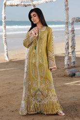 QALAMQAR-3PC LAWN CHIKENKARI EMBROIDERED SHIRT WITH CHIFFOON PRINT DUPATTA AND EMB TROUSER-NC-2659