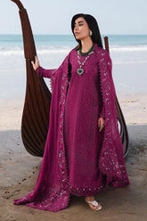 QALAMQAR-3PC LAWN EMBROIDERED SHIRT WITH KHAADI NET SILK EMBROIDERED BORDER DUPATTA AND TROUSER-NC-2635
