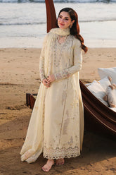 QALAMQAR-3PC LAWN LASERCUTWORK EMBROIDERED SHIRT WITH KHAADI NET EMBROIDERED DUPATTA AND TROUSER -NC-