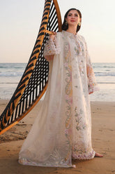 QALAMQAR-3PC LAWN CHIKANKAARI EMBROIDERED SHIRT WITH KHAADI NET EMBROIDERED DUPATTA AND TROUSER-NC-2692