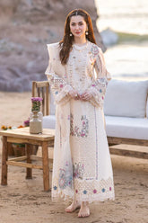 QALAMQAR-3PC CHIKANKARI LAWN EMBROIDERED WITH ORGANZA EMBROIDERED DUPATTA & TROUSER -NC-2621