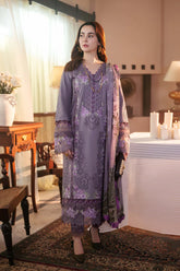 JADE-3PC LAWN CHIKAN EMBROIDERED SHIRT WITH CHIFFON PRINTED DUPATTA AND TROUSER-NC-2616