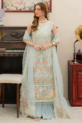 MAHNUR-3PC LAWN CHIKANKAARI EMBROIDERED SHIRT WITH KHAADI NET EMBROIDERED DUPATTA AND TROUSER -NC-2649