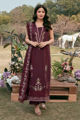IZEL-3PC LAWN EMBROIDERED SHIRT WITH KHAADI NET EMBROIDERED DUPATTA AND TROUSER-NC-2650