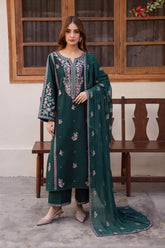 ELAF-3PC LAWN EMBROIDERED SHIRT WITH CHIFFON EMBROIDERED PRINTED DUPATTA AND TROUSER-NC-2663