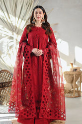 QALAMQAR-3PC LAWN CHIKAANKARI EMBROIDERED SHIRT WITH CHIFFON PRINTED EMB DUPATTA AND TROUSER-NC-4665