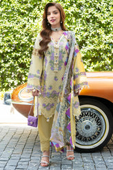 JADE-3PC LAWN CHIKANKAARI EMBROIDERED SHIRT WITH CHIFFON PRINT DUPATTA AND TROUSER-NC-2676