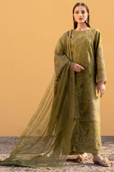 MAHNUR-3PC LAWN LASER WORK EMBROIDERED SHIRT WITH KHAADI NET EMBROIDERED DUPATTA AND TROUSER -NC-2642
