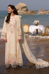 QALAMQAR-3PC LAWN CHIKANKARI EMBROIDERED SHIRT WITH KHADDI NET EMB DUPATTA AND TROUSER-NC-2663