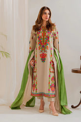 VINTAGE-3PC LAWN EMBROIDERED SHIRT WITH CHIFFON TYE&DYE DUPATTA & TROUSER-NC-2636
