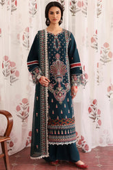 MAHNUR-3PC LAWN LASERWORK EMBROIDERED SHIRT WITH KHAADI NET EMBROIDERED DUPATTA AND TROUSER-NC-2689