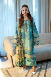 JADE-3PC LAWN CHIKANKAARI EMBROIDERED SHIRT WITH CHIFFON PRINTED DUPATTA AND TROUSER-NC-2688