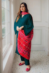 MARIA B-3PC CHIKANKAARI LAWN EMBROIDERED SHIRT WITH CHUNRI PRINT DUPATTA AND TROUSER-NC-2658-Z