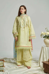 ZARA SHAH JAHAN-3PC LAWN EMBROIDERED SHIRT WITH CHIFFON PRINTED DUPATTA & EMB TROUSER-NC-2650