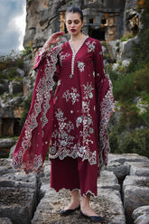 IMAGE-3PC LAWN EMBROIDERED SHIRT WITH KHADDI NET EMBROIDERED DUPATTA AND EMB TROUSER-NC-2645