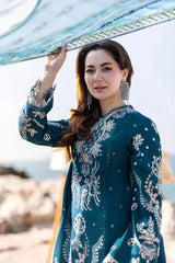 QALAMQAR-3PC LAWN HEAVY EMBROIDERED SHIRT WITH CHIFFON EMB DUPATTA AND EMB TROUSER-NC-2618