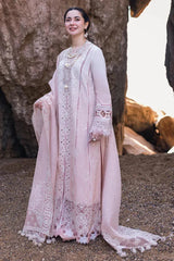 QALAMQAR-3PC LAWN LASERCUTWORK EMBROIDERED SHIRT WITH KHAADI NET EMBROIDERED DUPATTA AND TROUSER-NC-2626