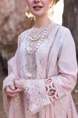 QALAMQAR-3PC LAWN LASERCUTWORK EMBROIDERED SHIRT WITH KHAADI NET EMBROIDERED DUPATTA AND TROUSER-NC-2626