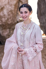 QALAMQAR-3PC LAWN LASERCUTWORK EMBROIDERED SHIRT WITH KHAADI NET EMBROIDERED DUPATTA AND TROUSER-NC-2626