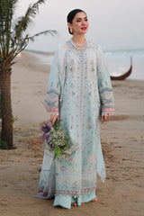 QALAMQAR-3PC LAWN CHIKANKAARI EMBROIDERED SHIRT WITH KHAADI NET EMBROIDERED DUPATTA AND TROUSER-NC-2689