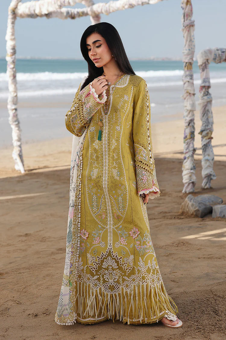QALAMQAR-3PC LAWN CHIKENKARI EMBROIDERED SHIRT WITH CHIFFOON PRINT DUPATTA AND EMB TROUSER-NC-2658