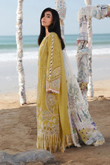 QALAMQAR-3PC LAWN CHIKENKARI EMBROIDERED SHIRT WITH CHIFFOON PRINT DUPATTA AND EMB TROUSER-NC-2659