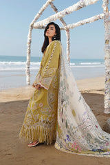 QALAMQAR-3PC LAWN CHIKENKARI EMBROIDERED SHIRT WITH CHIFFOON PRINT DUPATTA AND EMB TROUSER-NC-2659