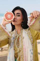 QALAMQAR-3PC LAWN CHIKENKARI EMBROIDERED SHIRT WITH CHIFFOON PRINT DUPATTA AND EMB TROUSER-NC-2658