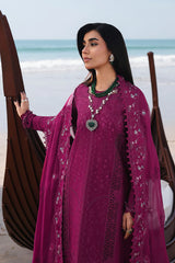 QALAMQAR-3PC LAWN EMBROIDERED SHIRT WITH KHAADI NET SILK EMBROIDERED BORDER DUPATTA AND TROUSER-NC-2635