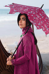 QALAMQAR-3PC LAWN EMBROIDERED SHIRT WITH KHAADI NET SILK EMBROIDERED BORDER DUPATTA AND TROUSER-NC-2635