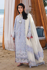 QALAMQAR-3PC LAWN CHIKANKAARI EMBROIDERED SHIRT WITH KHAADI NET EMBROIDERED DUPATTA AND TROUSER-NC-2691