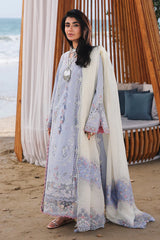 QALAMQAR-3PC LAWN CHIKANKAARI EMBROIDERED SHIRT WITH KHAADI NET EMBROIDERED DUPATTA AND TROUSER-NC-2691