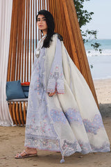 QALAMQAR-3PC LAWN CHIKANKAARI EMBROIDERED SHIRT WITH KHAADI NET EMBROIDERED DUPATTA AND TROUSER-NC-2691