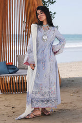 QALAMQAR-3PC LAWN CHIKANKAARI EMBROIDERED SHIRT WITH KHAADI NET EMBROIDERED DUPATTA AND TROUSER-NC-2691