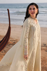 QALAMQAR-3PC LAWN LASERCUTWORK EMBROIDERED SHIRT WITH KHAADI NET EMBROIDERED DUPATTA AND TROUSER -NC-