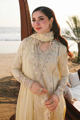 QALAMQAR-3PC LAWN LASERCUTWORK EMBROIDERED SHIRT WITH KHAADI NET EMBROIDERED DUPATTA AND TROUSER -NC-