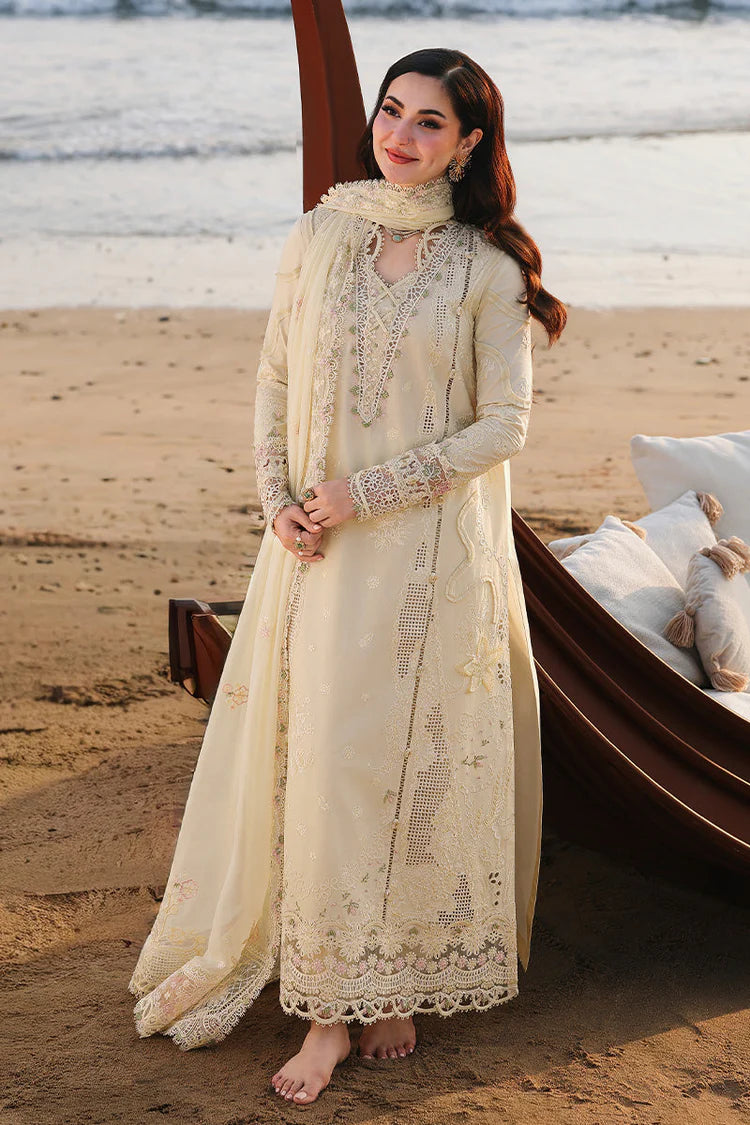 QALAMQAR-3PC LAWN LASERCUTWORK EMBROIDERED SHIRT WITH KHAADI NET EMBROIDERED DUPATTA AND TROUSER -NC-