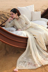 QALAMQAR-3PC LAWN LASERCUTWORK EMBROIDERED SHIRT WITH KHAADI NET EMBROIDERED DUPATTA AND TROUSER -NC-