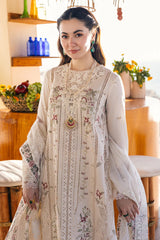 QALAMQAR-3PC LAWN EMBROIDERED SHIRT WITH CHIFFOON EMBROIDERED PRINT DUPATTA AND EMB TROUSER-NC-2652