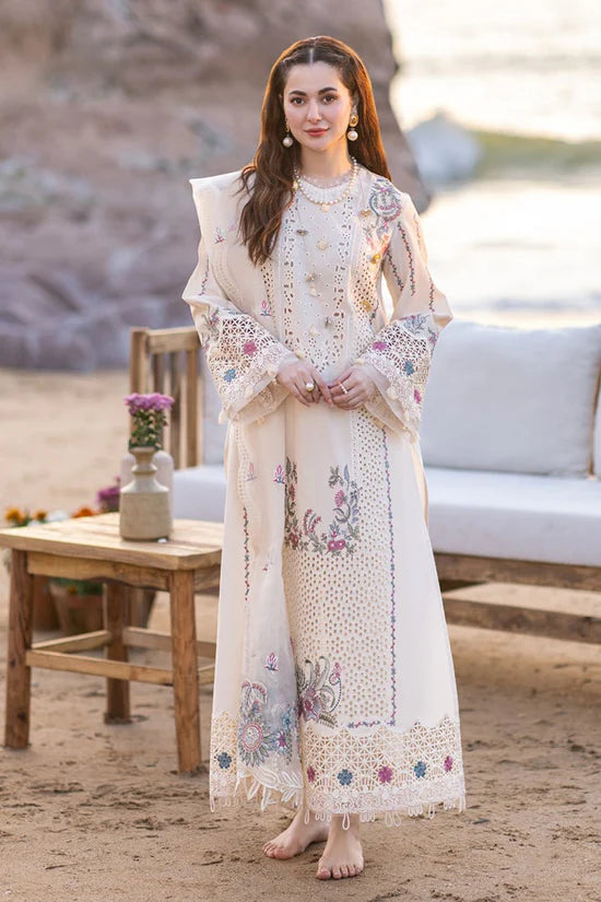 QALAMQAR-3PC CHIKANKARI LAWN EMBROIDERED WITH ORGANZA EMBROIDERED DUPATTA & TROUSER -NC-2621