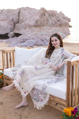 QALAMQAR-3PC CHIKANKARI LAWN EMBROIDERED WITH ORGANZA EMBROIDERED DUPATTA & TROUSER -NC-2621