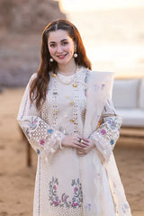 QALAMQAR-3PC CHIKANKARI LAWN EMBROIDERED WITH ORGANZA EMBROIDERED DUPATTA & TROUSER -NC-2621