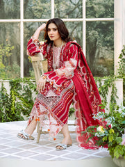 BIN ILYAS-3PC LAWN HEAVY EMBROIDERED SHIRT WITH KHADDI NET EMBROIDERED DUPATTA & LAWN TOUSER-NC-2624