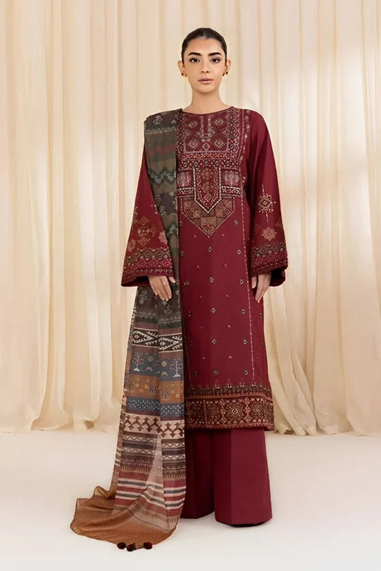 SAPPHIRE-3PC LAWN EMBROIDERED SHIRT WITH CHIFFON PRINTED DUPATTA AND TROUSER-NC-2648