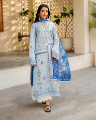 QALAMQAR-3PC LAWN EMBROIDERED SHIRT WITH CHIFFON PRINTED DUPATTA AND EMB TROUSER-NC-2617