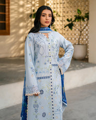 QALAMQAR-3PC LAWN EMBROIDERED SHIRT WITH CHIFFON PRINTED DUPATTA AND EMB TROUSER-NC-2617