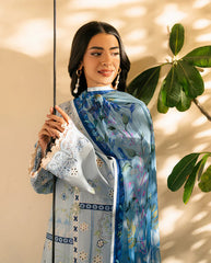 QALAMQAR-3PC LAWN EMBROIDERED SHIRT WITH CHIFFON PRINTED DUPATTA AND EMB TROUSER-NC-2617