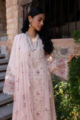 QALAMQAR-3PC LAWN CHIKANKAARI EMBROIDERED SHIRT WITH KHAADI NET EMBROIDERED DUPATTA AND TROUSER-NC-2660