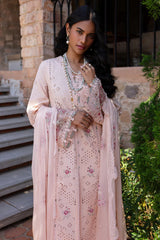 QALAMQAR-3PC LAWN CHIKANKAARI EMBROIDERED SHIRT WITH KHAADI NET EMBROIDERED DUPATTA AND TROUSER-NC-2660