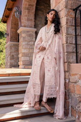 QALAMQAR-3PC LAWN CHIKANKAARI EMBROIDERED SHIRT WITH KHAADI NET EMBROIDERED DUPATTA AND TROUSER-NC-2660